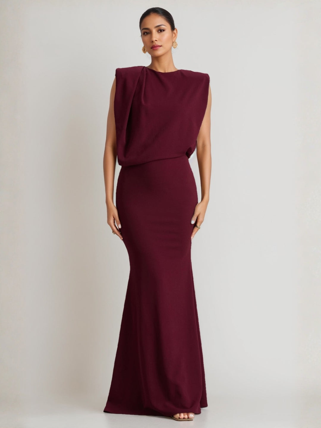 Robe Longue À Col Montant Avec Drapé