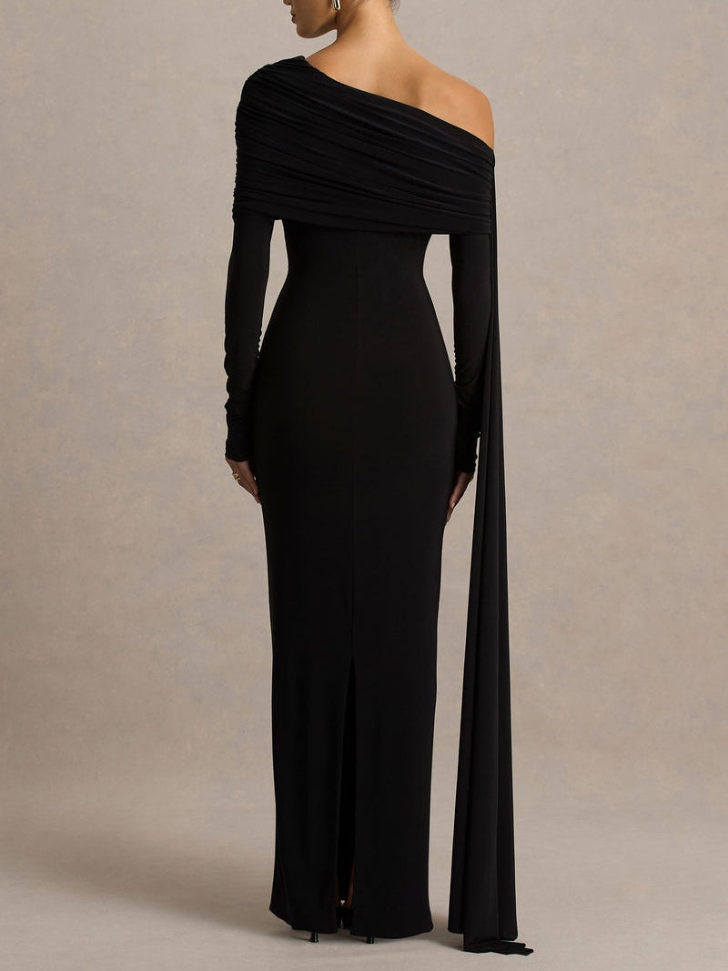 Robe Longue À Décolleté Avec Cape Et Détails Froncés