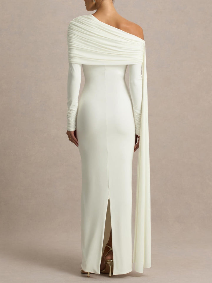 Robe Longue À Décolleté Avec Cape Et Détails Froncés