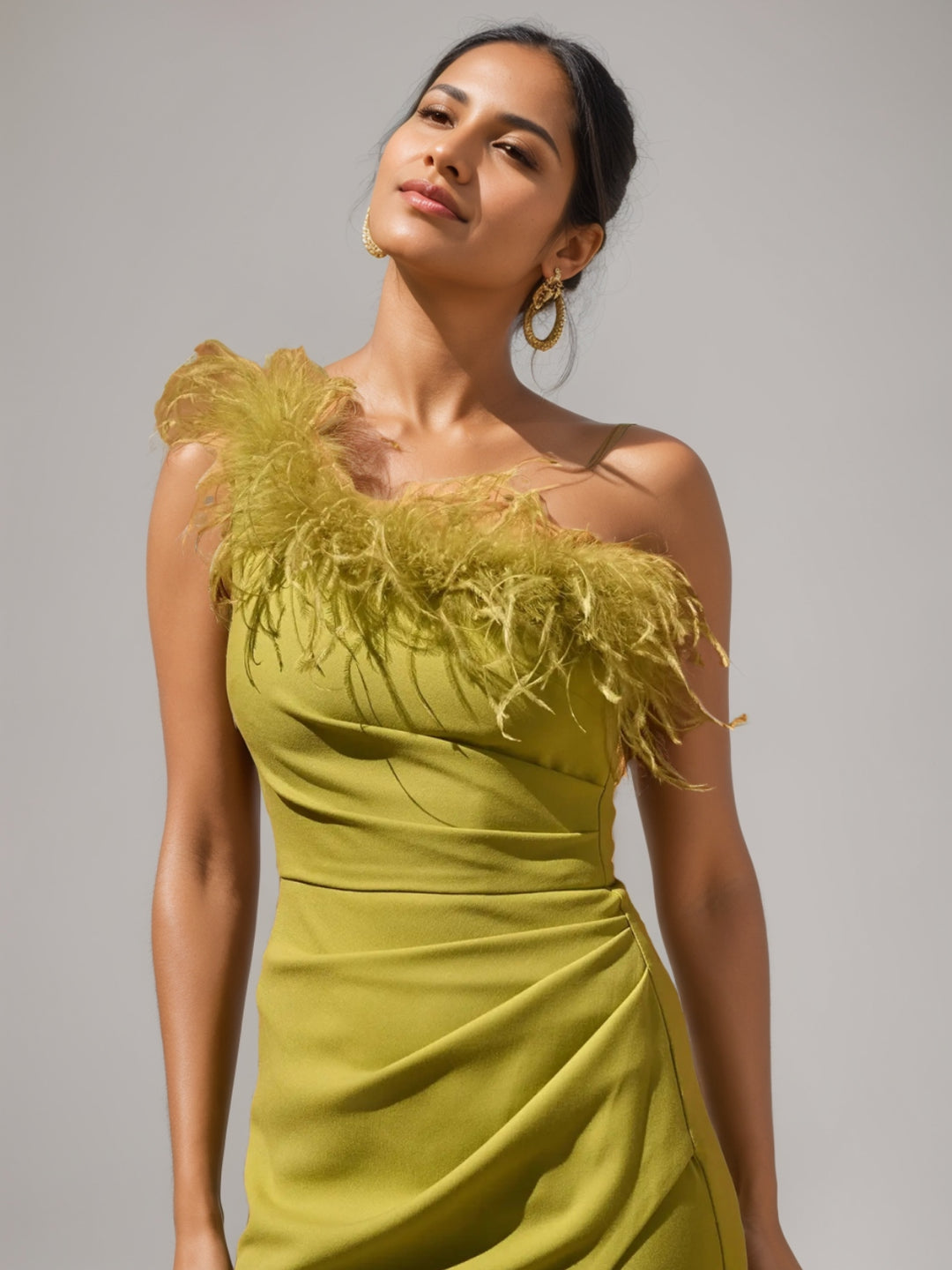 Trompette/Sirène Décolleté asymétrique Longueur du Sol Robes de Soirée avec Plumes et fente haute