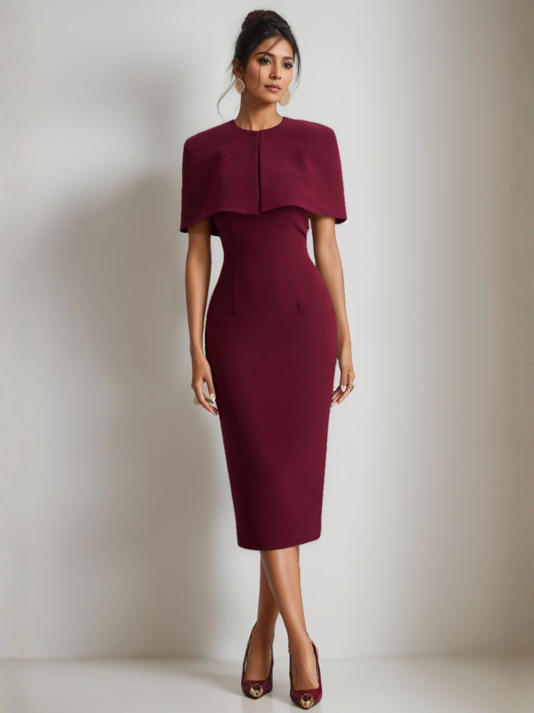 Trompette/Sirène Longueur Genou Robe de Soirée à fines bretelles avec fente dos et cape petite