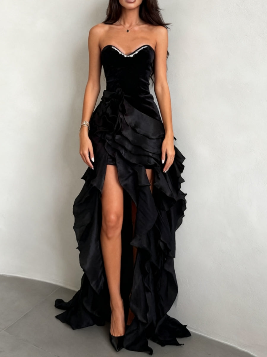 Robe invitée mariage fourreau sans bretelles courte/mini, sans manches perles