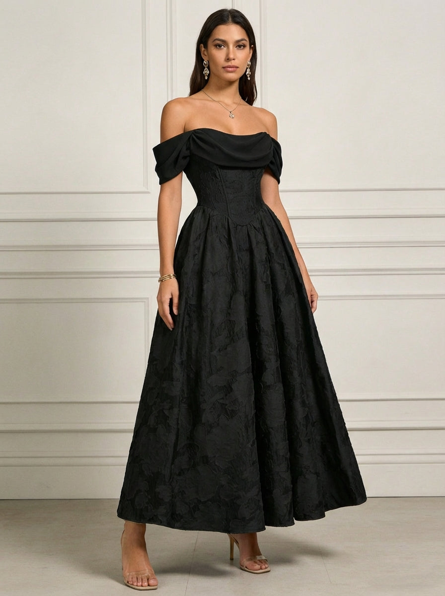 Robe cocktail ligne A manches tombantes, dentelle florale, sans manches, longueur cheville