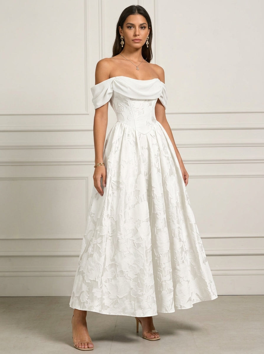 Robe cocktail ligne A manches tombantes, dentelle florale, sans manches, longueur cheville