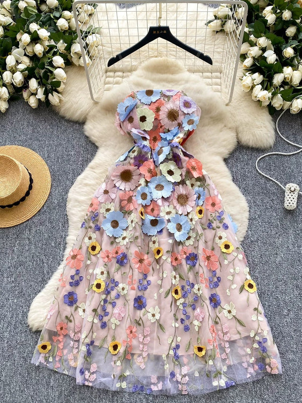 Robe Florale d'Invitée de Mariage Imprimée Ligne A/Princesse Bustier Longueur Midi Sans Manches