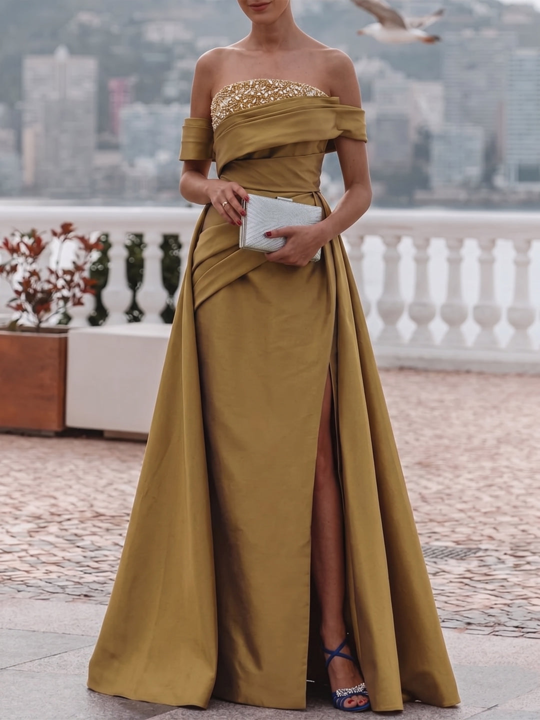 Robe de Soirée Gaine/Colonne Bustier Satin Manches Courtes Longueur au Sol Dentelle Florale