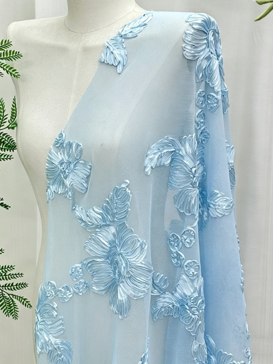 Robe soirée fourreau une épaule, dentelle broderie, sans manches, floral, longueur sol