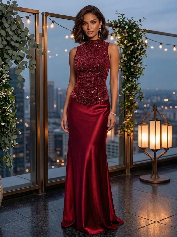 Robe de Soirée Gaine/Colonne Col Montant Sans Manches  Longueur au Sol