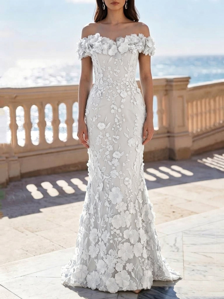 Robe de Soirée Trompette/Sirène Bustier Sans Manches Longueur au Sol Florale