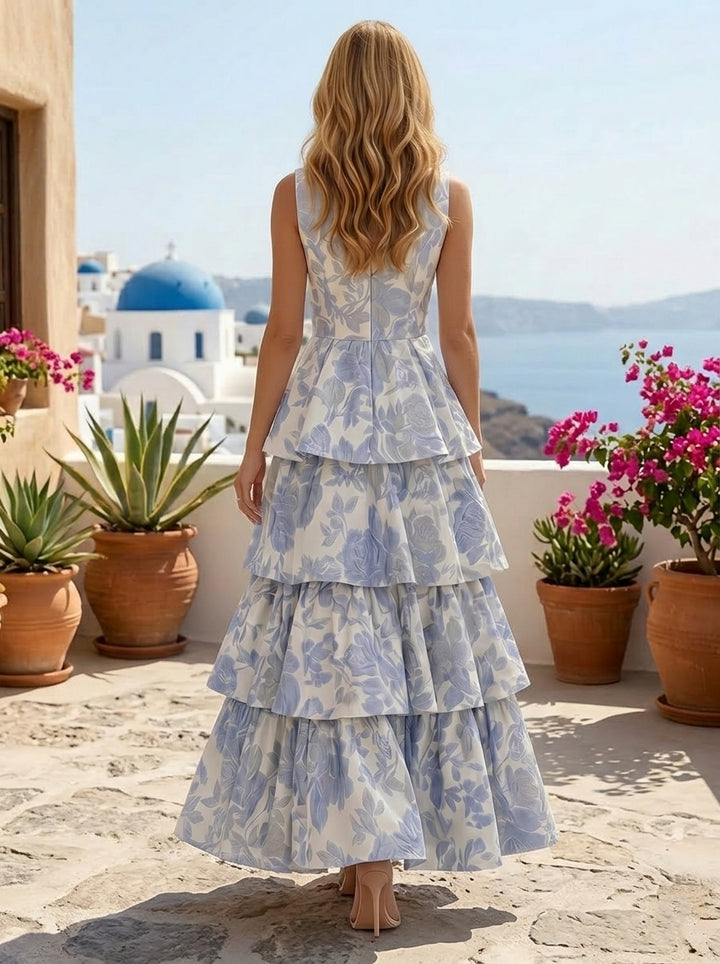 Robe de Soirée, Ligne A/Princesse, Jacquard, Col en V, Sans Manches, Longueur de la Cheville, Florale, à Volants