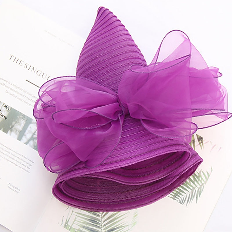 Fascinators Organza Holiday Beach Élégant Vintage avec Appliques de Couleur Pure Coiffe avec Bowknot
