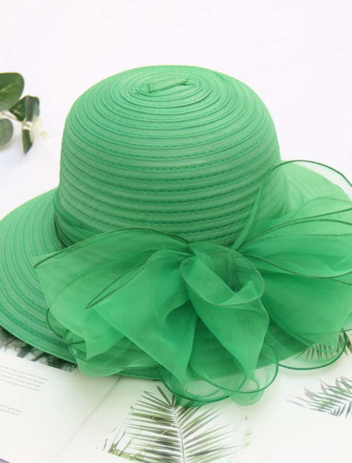Fascinators Organza Holiday Beach Élégant Vintage avec Appliques de Couleur Pure Coiffe avec Bowknot