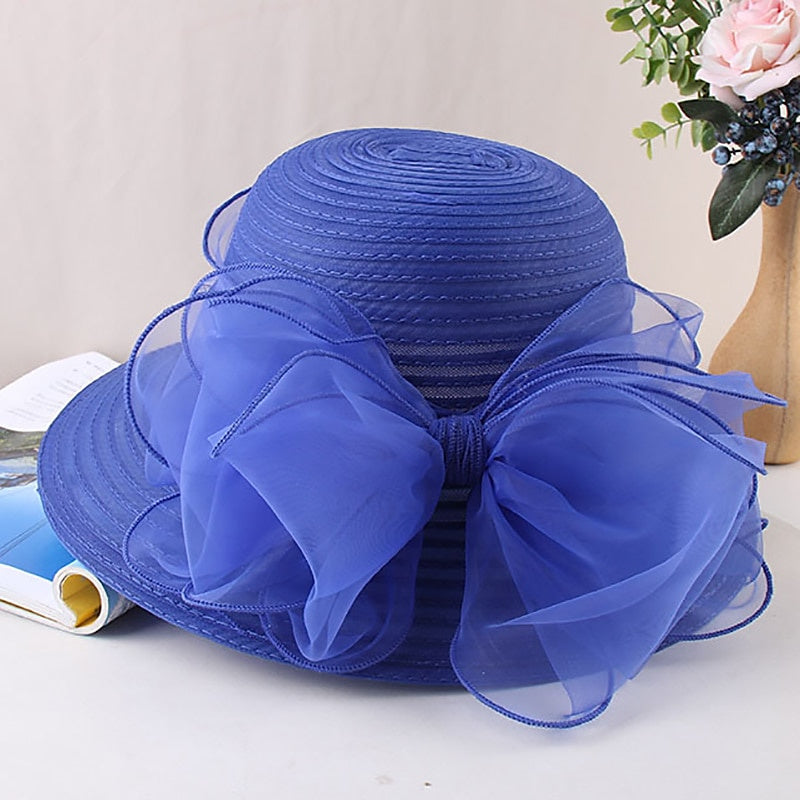 Fascinators Organza Holiday Beach Élégant Vintage avec Appliques de Couleur Pure Coiffe avec Bowknot