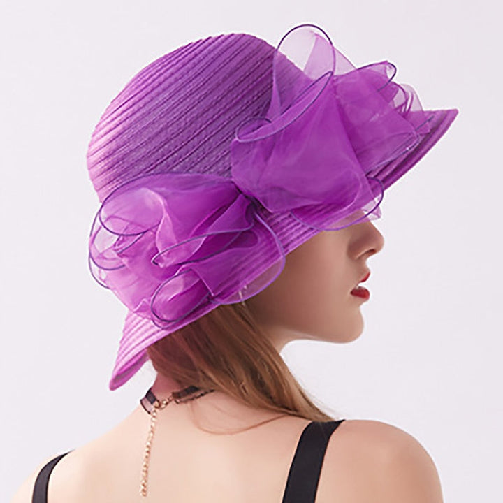 Fascinators Organza Holiday Beach Élégant Vintage avec Appliques de Couleur Pure Coiffe avec Bowknot