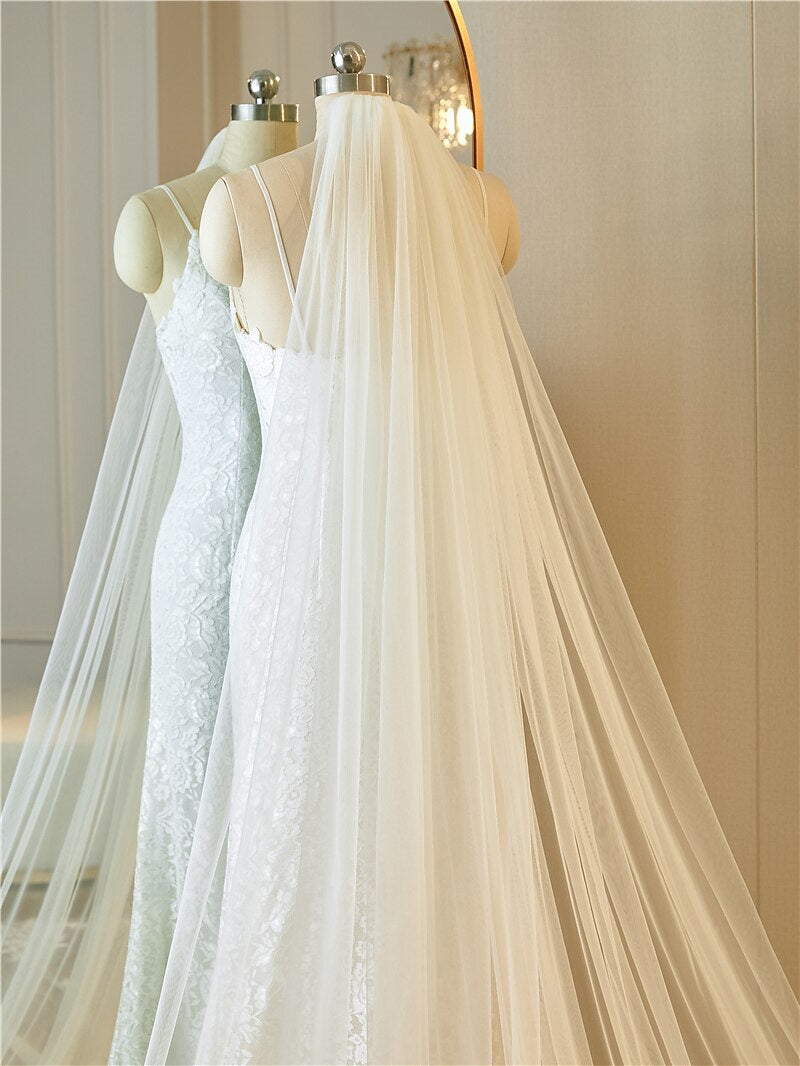 Voile de Mariée en Dentelle à Un Niveau avec Appliques et Broderies