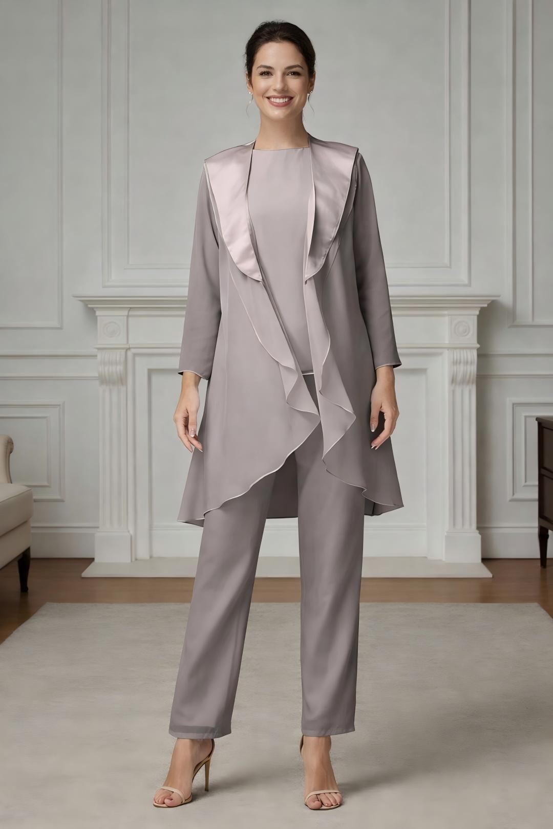 Ensemble pantalon 3 pièces mousseline mère de la mariée