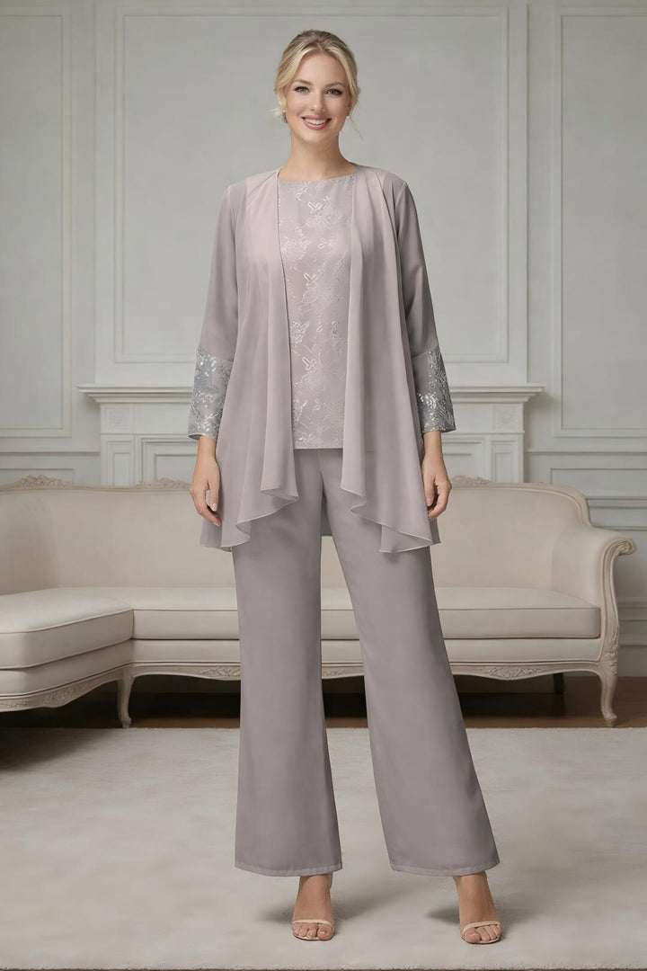 Ensemble pantalon 3 pièces mousseline mère de la mariée