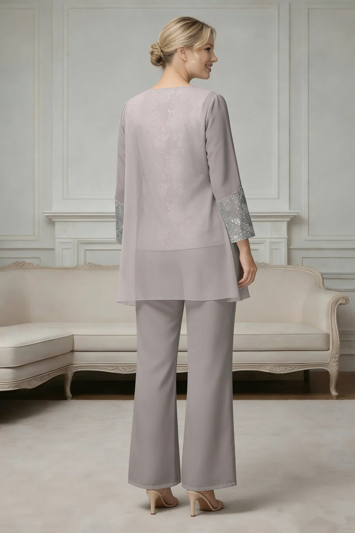 Ensemble pantalon 3 pièces mousseline mère de la mariée