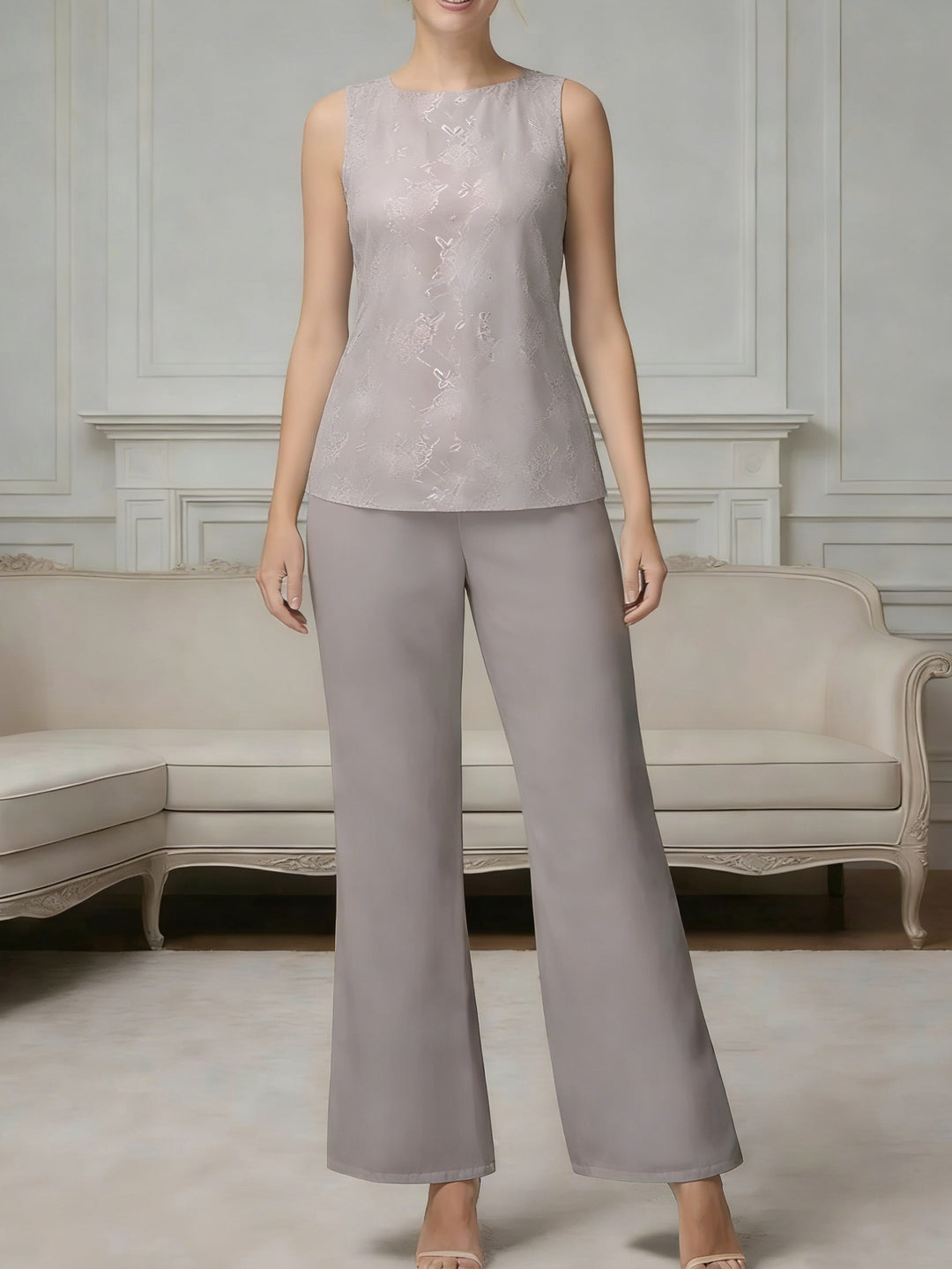 Ensemble pantalon 3 pièces mousseline mère de la mariée