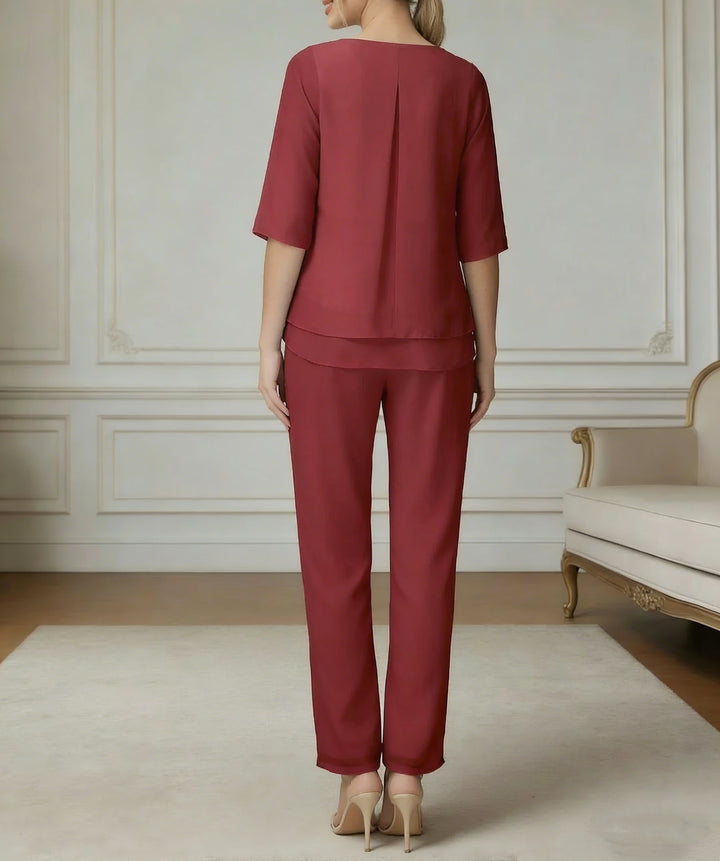 Ensemble pantalon 2 pièces mousseline mère de la mariée douce