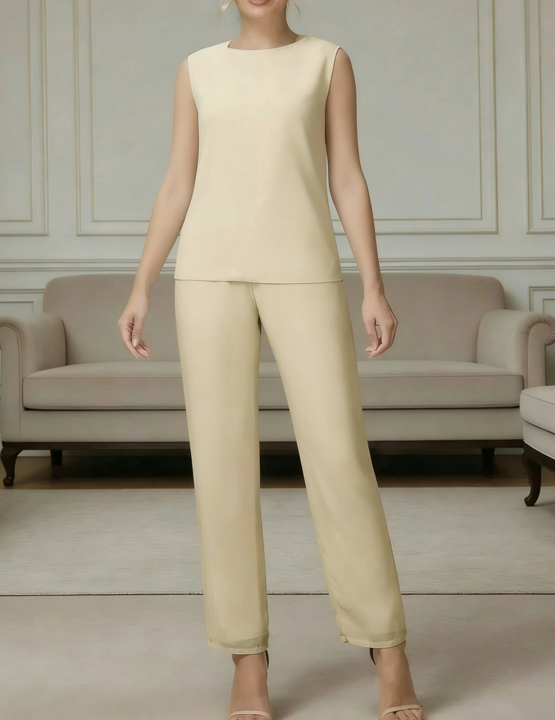 Ensemble pantalon 3 pièces mousseline mère de la mariée manches longues
