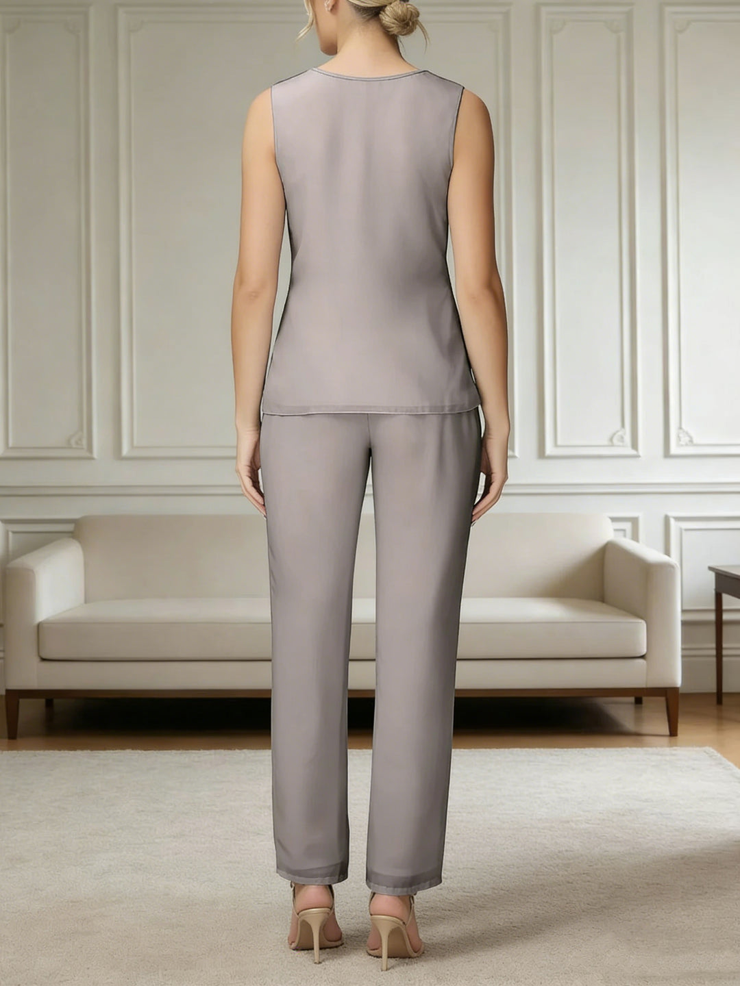 Ensemble pantalon 3 pièces mousseline paillettes mère de la mariée