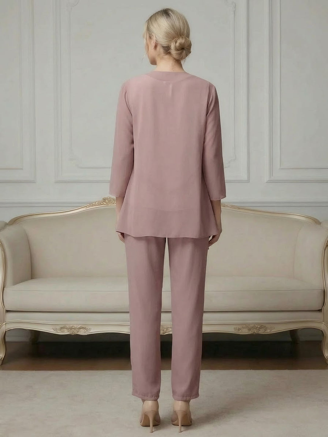 Ensemble pantalon 3 pièces mousseline paillettes mère de la mariée
