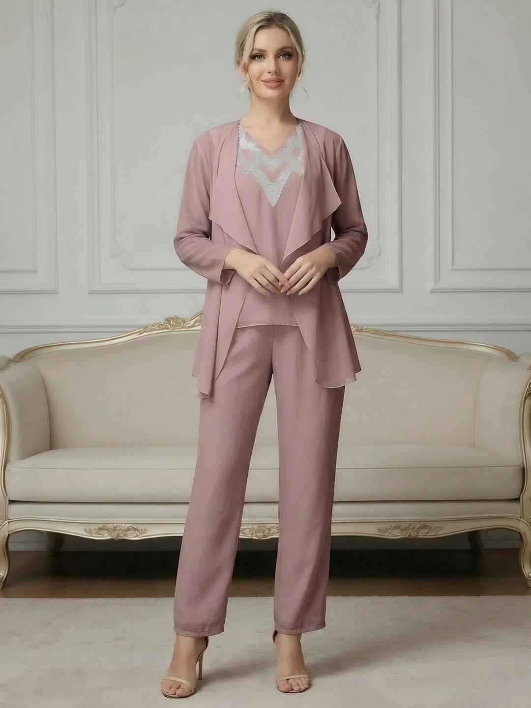 Ensemble pantalon 3 pièces mousseline paillettes mère de la mariée