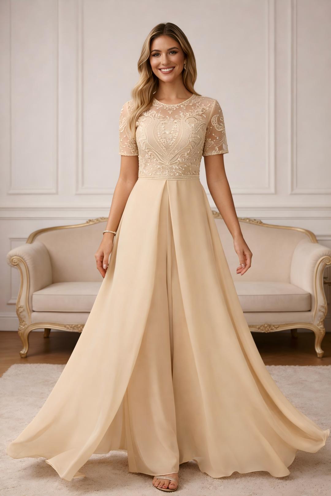 Combinaison dentelle sequins champagne