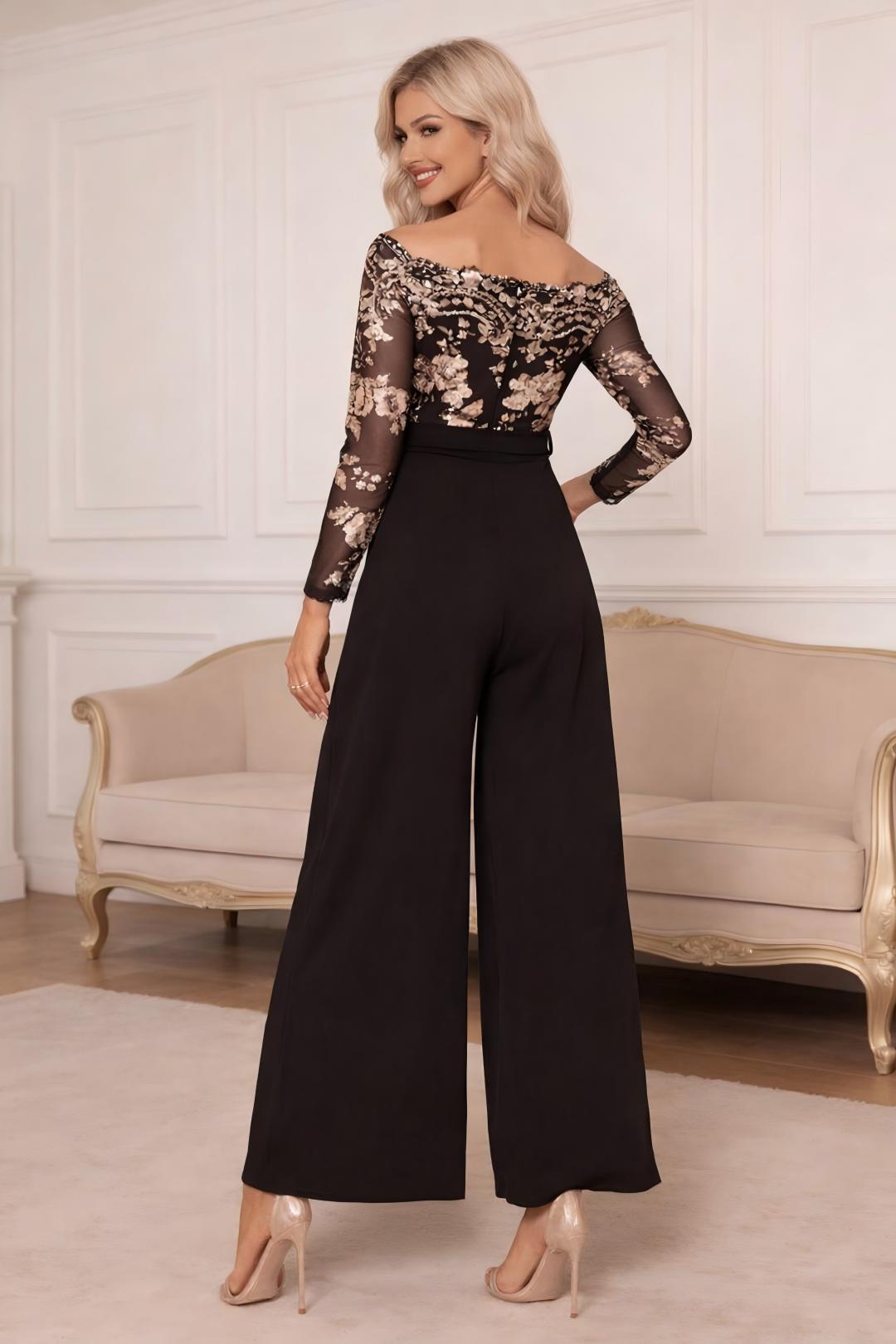 Combinaison longue sequins champagne manches tombantes