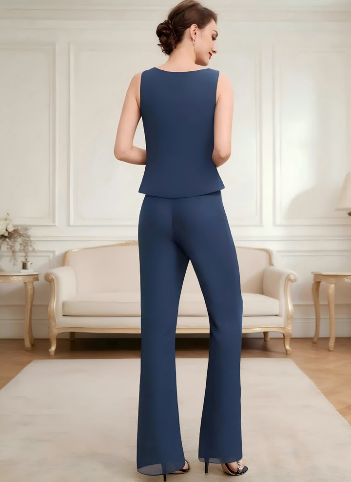Ensemble pantalon dentelle sequins bleu marine