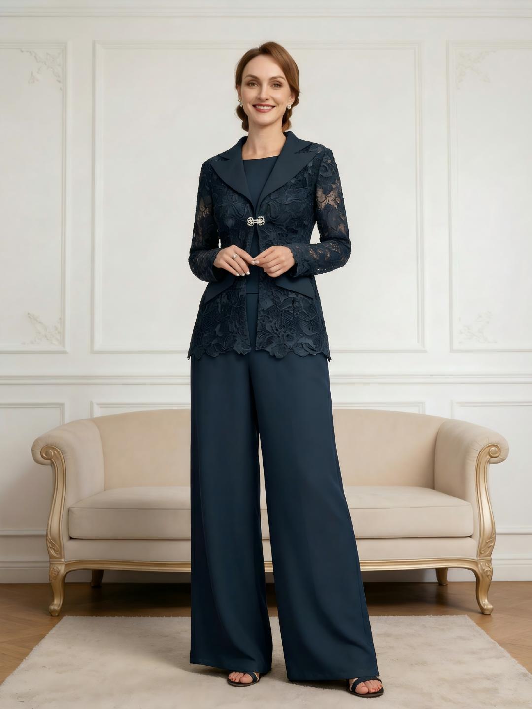 Ensemble pantalon mousseline bleu marine foncé