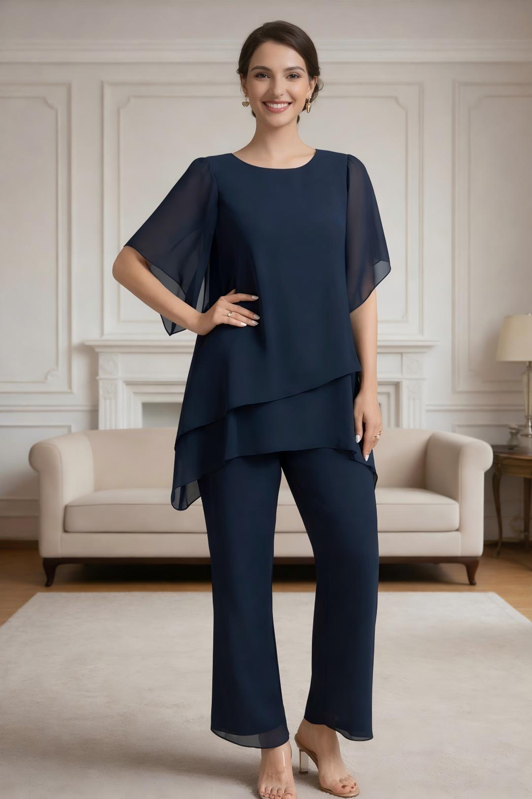 Ensemble pantalon mousseline bleu marine foncé