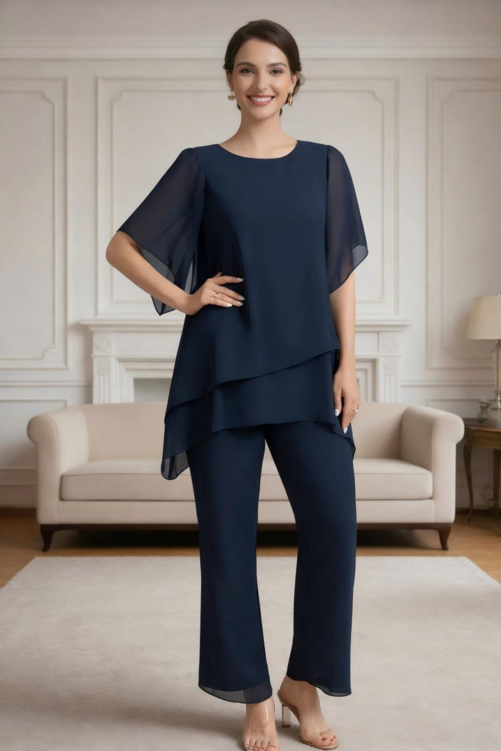 Ensemble pantalon mousseline bleu marine foncé