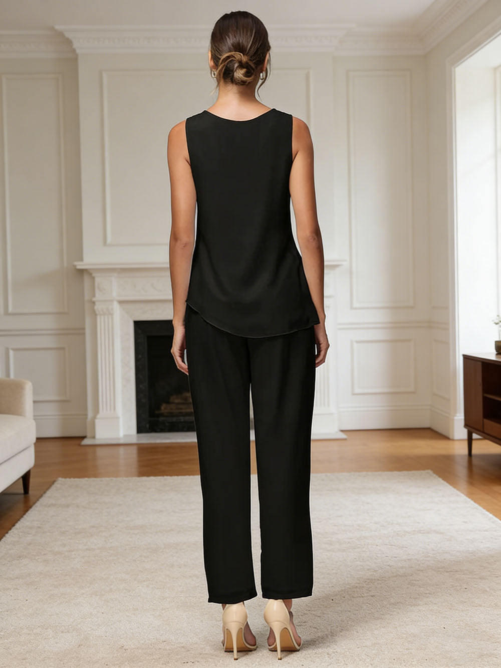 Ensemble pantalon 3 pièces mère de la mariée mousseline manches longues