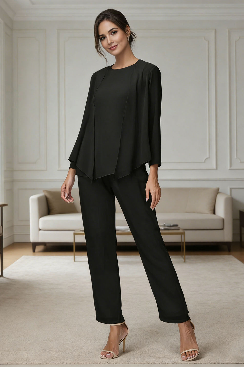Ensemble pantalon 3 pièces mère de la mariée mousseline manches longues