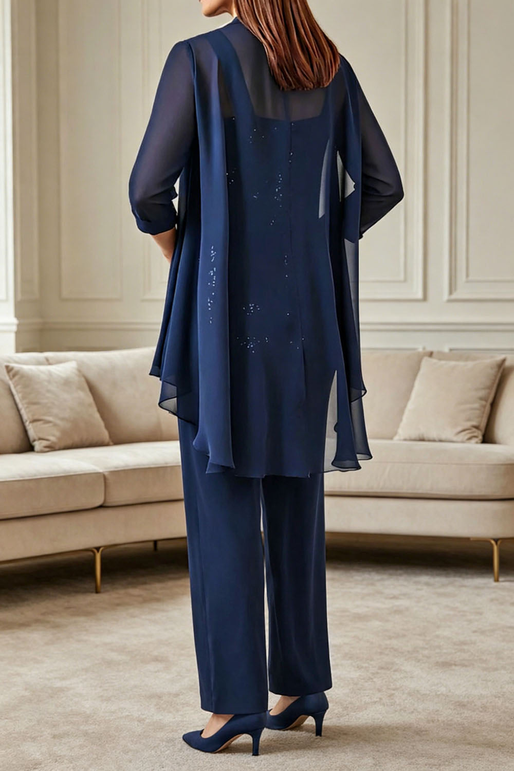 Ensemble pantalon 3 pièces à col carré : tenue élégante pour la mère de la mariée