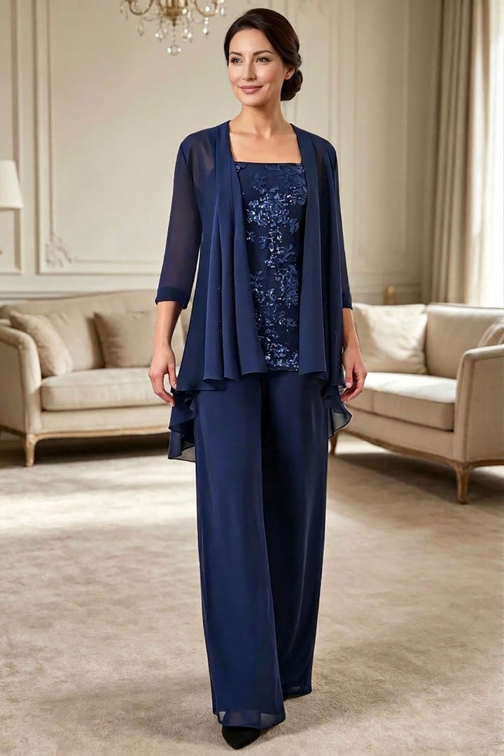 Ensemble pantalon 3 pièces à col carré : tenue élégante pour la mère de la mariée
