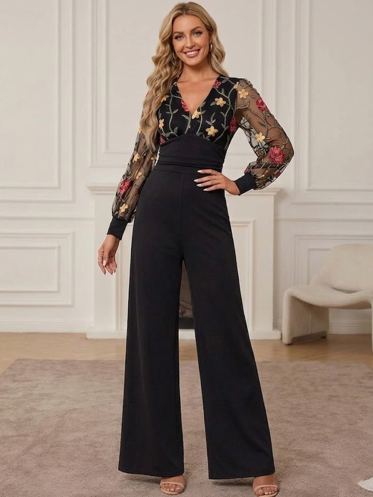 Robes de Mère de la Mariée,Combinaison longue en dentelle noire