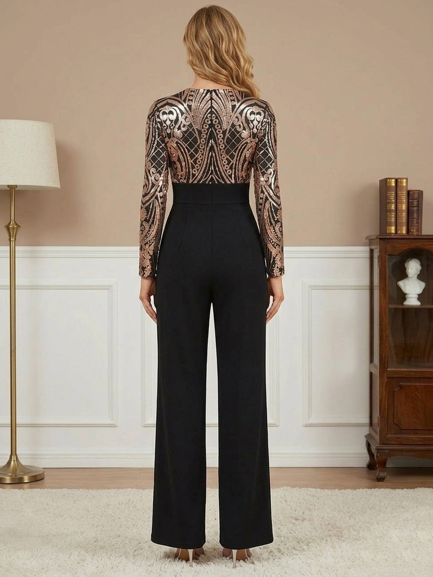 Robes de Mère de la Mariée,Combinaison longue à paillettes noires