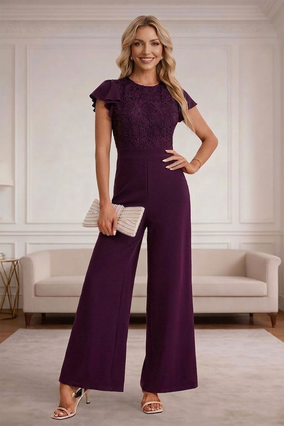 Combinaison dentelle violette longue