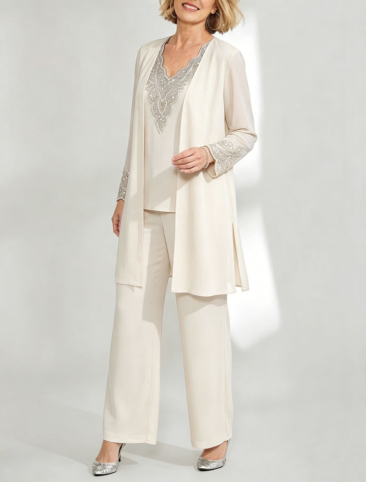 Tailleur-Pantalon en Mousseline de Soie Longueur Cheville pour Mère de la Mariée avec Veste