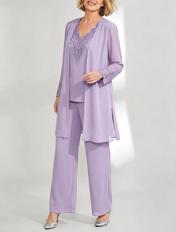 Tailleur-Pantalon en Mousseline de Soie Longueur Cheville pour Mère de la Mariée avec Veste