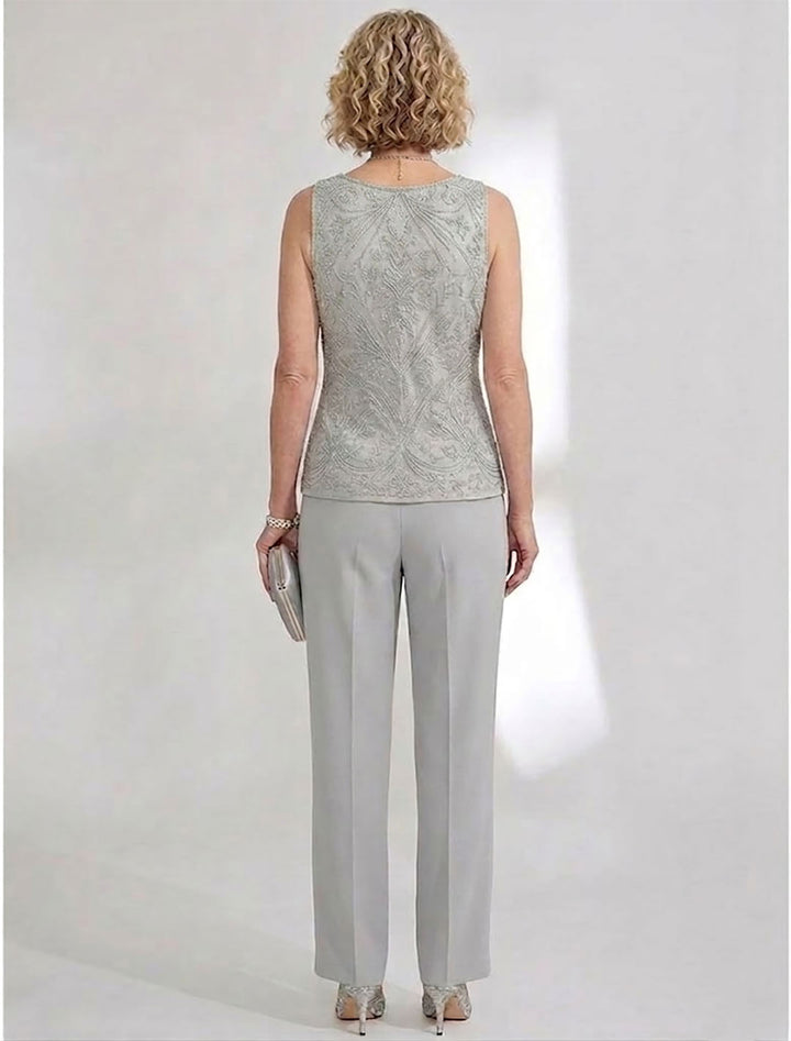 Tailleur-Pantalon en Mousseline de Soie Longueur Cheville pour Mère de la Mariée avec Veste