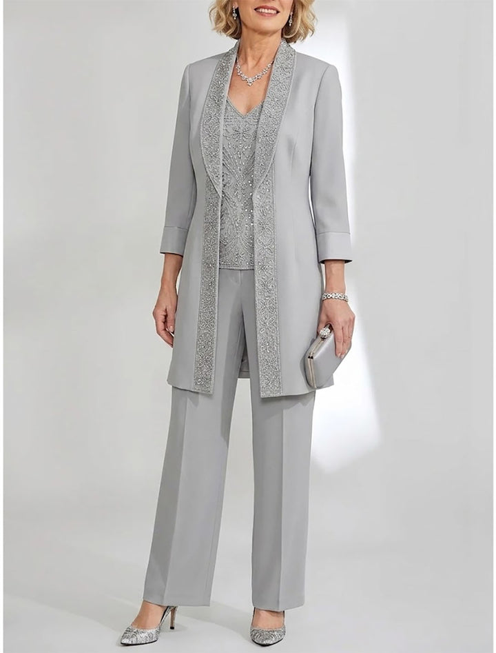 Tailleur-Pantalon en Mousseline de Soie Longueur Cheville pour Mère de la Mariée avec Veste