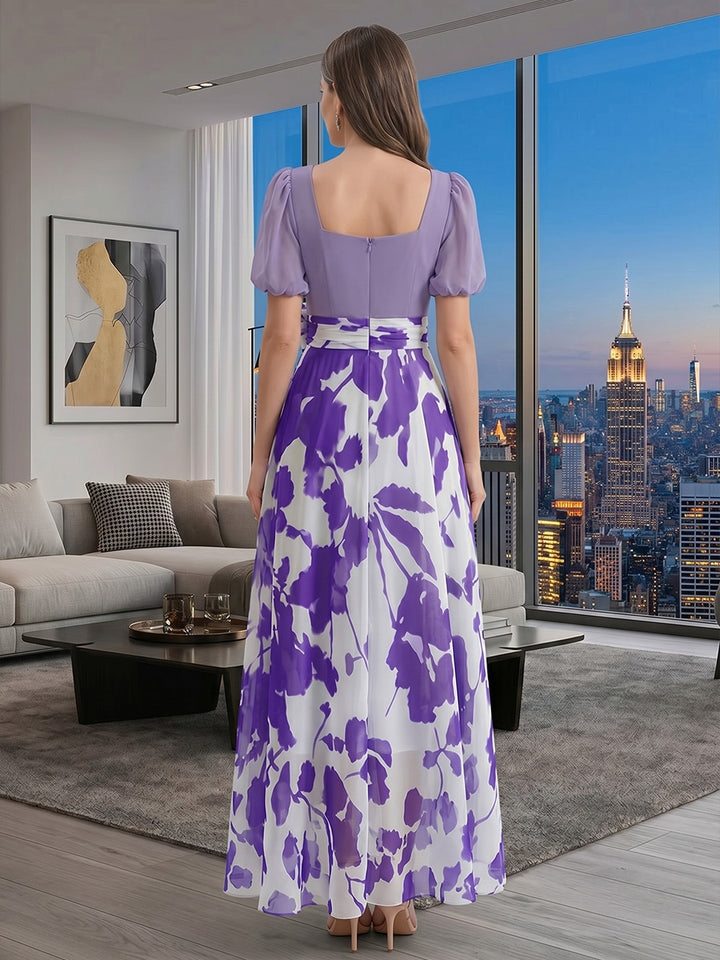 Robe Mère de la Mariée, Ligne A/Princesse, Mousseline, Une Épaule Nue, Sans Manches, Longueur Asymétrique, Florale