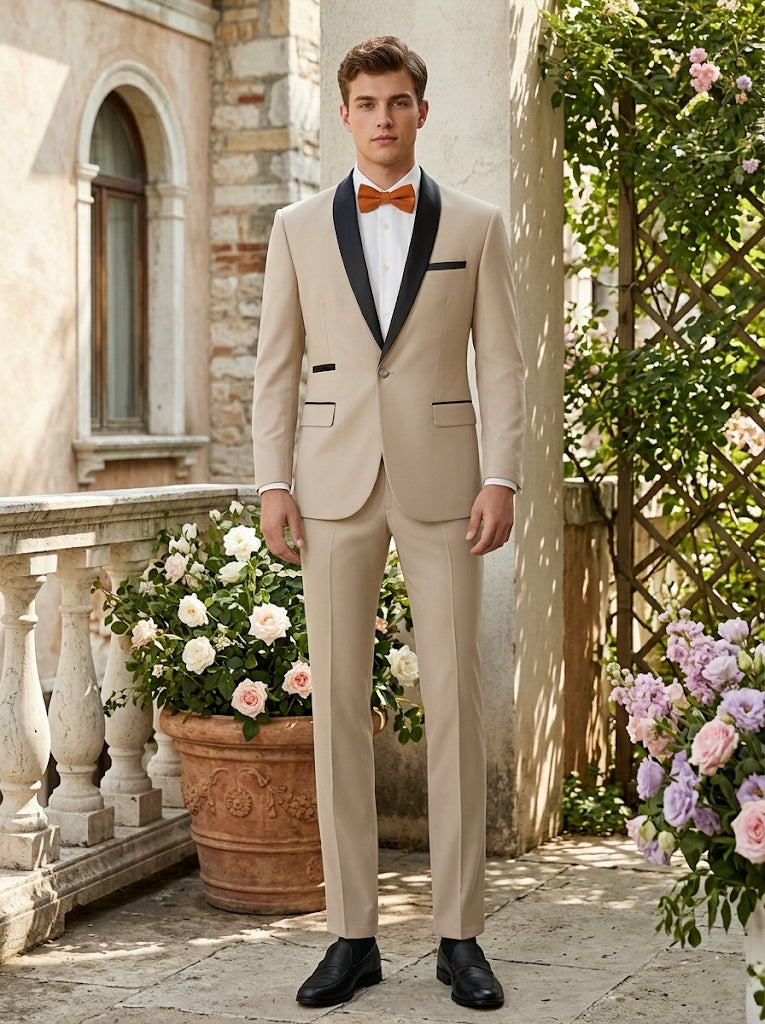 Veste homme de costume, 2 pièces, stretch et anti-rides, beige