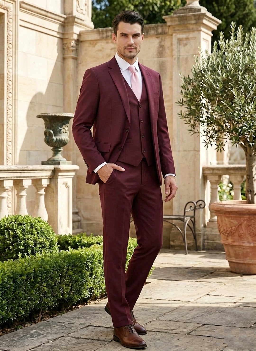 Costume homme 3 pièces, coupe slim, infroissable et extensible