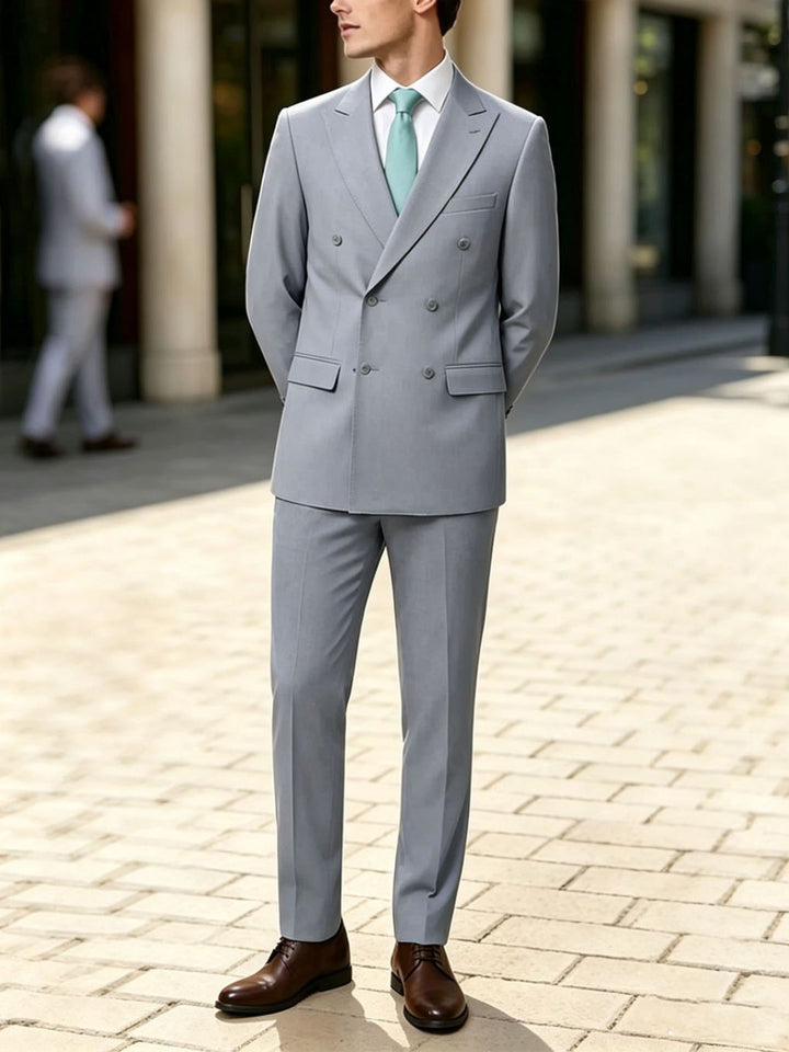 Veste homme de costume, 2 pièces, bleu clair, croisé en laine mélangée 