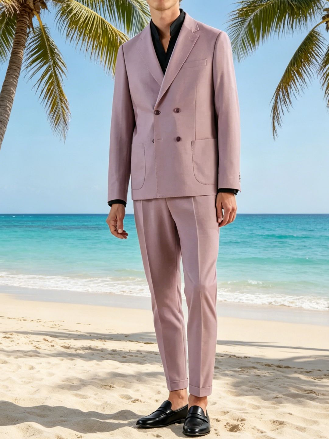 Costume homme 2 pièces, violet à double boutonnage